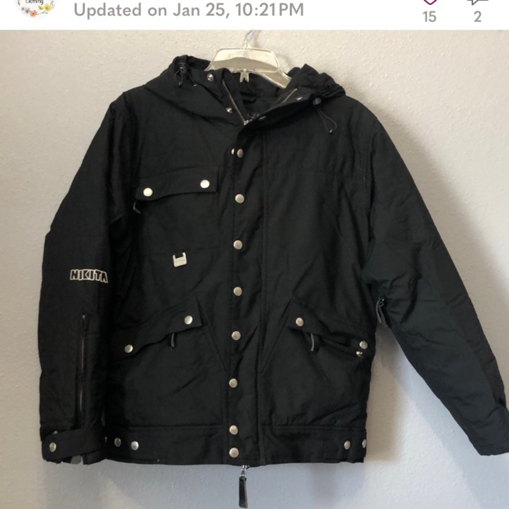 Nikita snow coat Women's Small S black snowboarding ski jacket hooded Nylon EUC